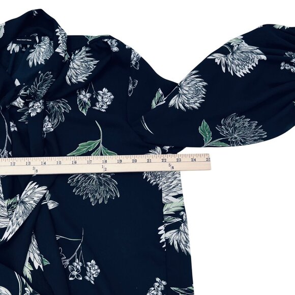 Who What Wear Black Floral Long Sleeve Blouse With Tie Neckline & Cuff Buttons W - Picture 3 of 7